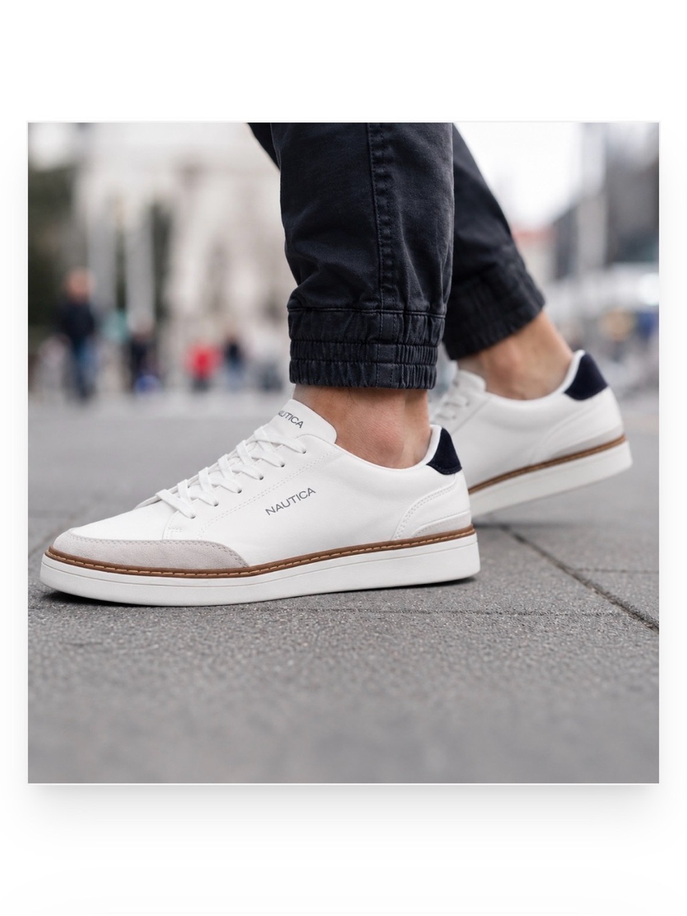Náutica Jaro White Sneakers with Navy Heel and Tan Trim